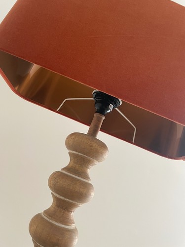 Lampshade Burnt Orange Velvet Brushed Copper Rounded Rectangle Light Shade - Picture 7 of 8