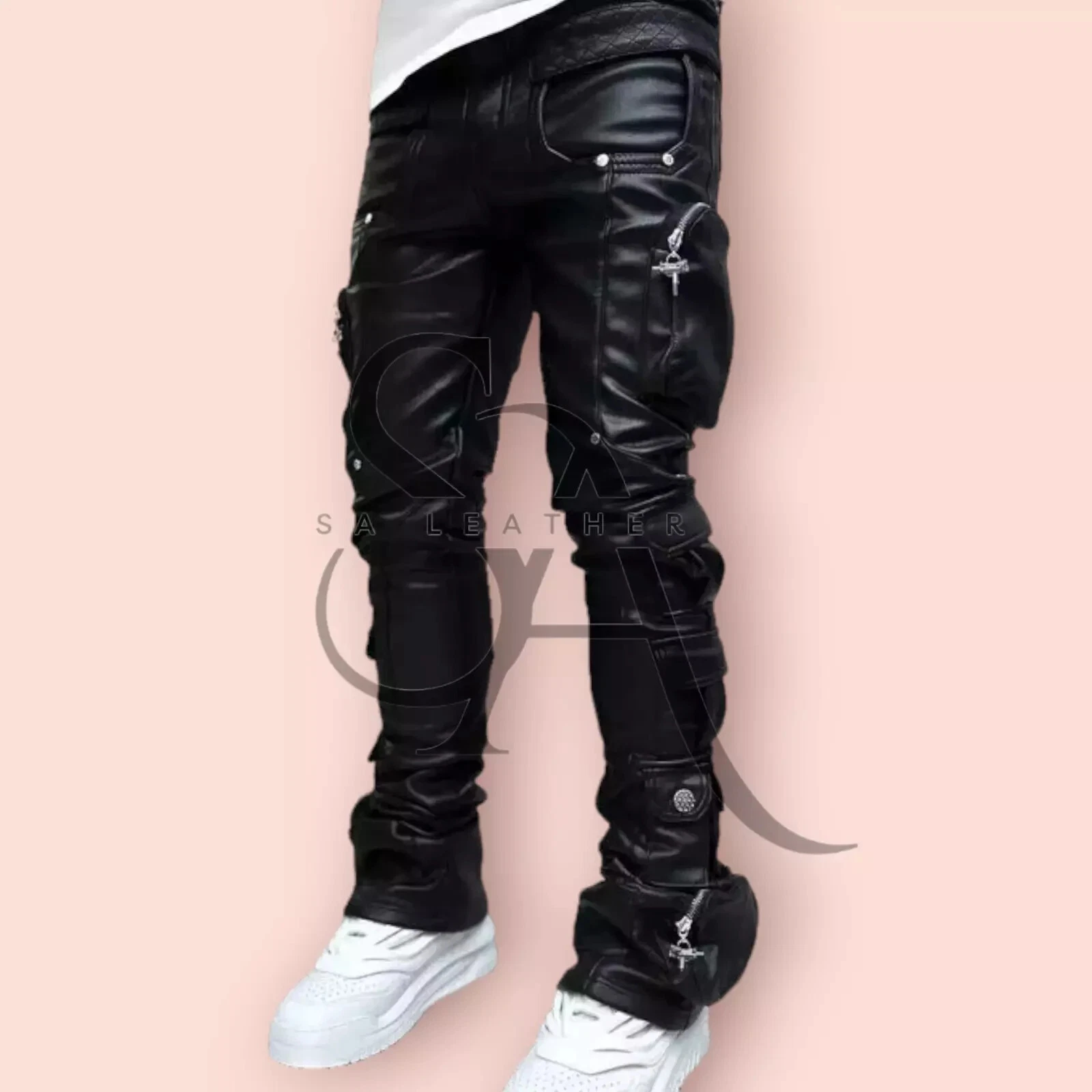 Genuine Lambskin Leather Pant Cargo Pockets Summer Cafe Racer Punk Pant Boys