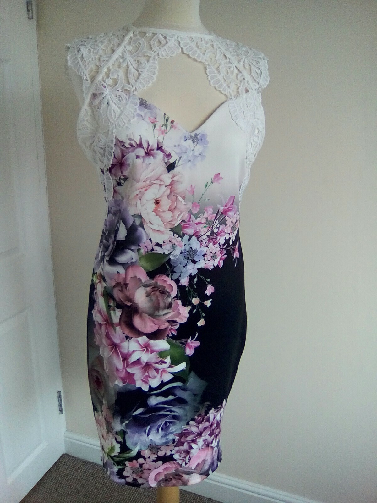 lipsy wrap front high neck midi dress in floral print