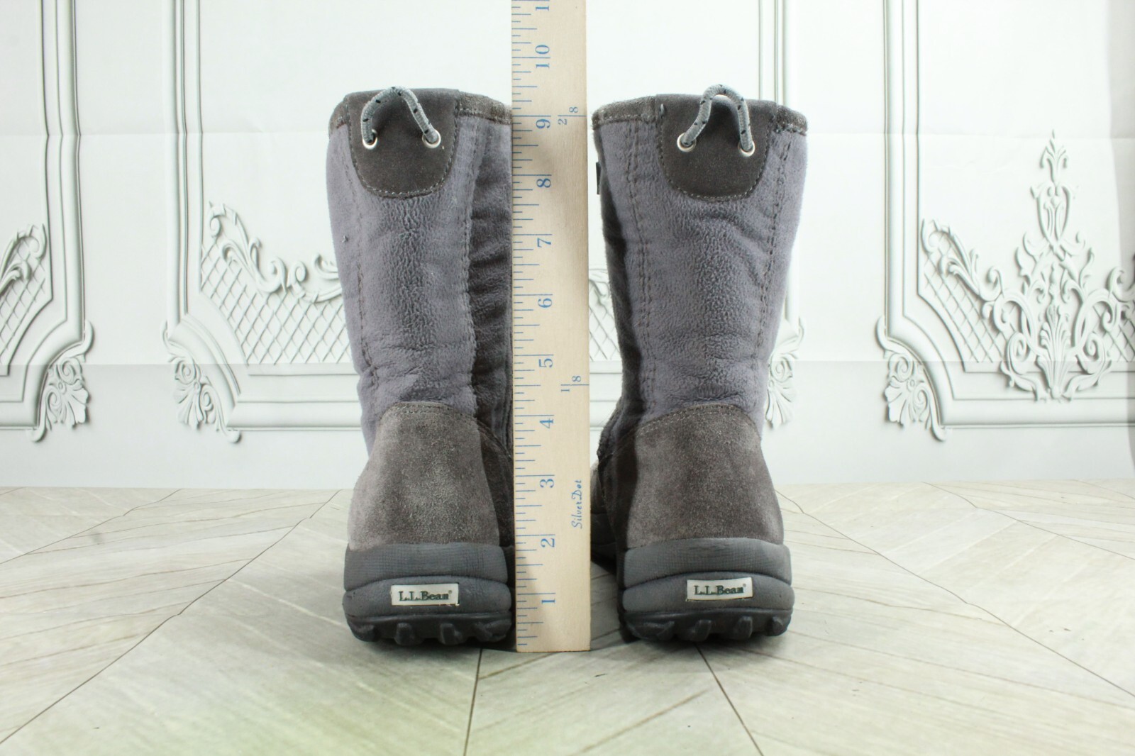 LL Bean Women's Gray Suede Side Zipper Fleece Lined Winter Snow Boots