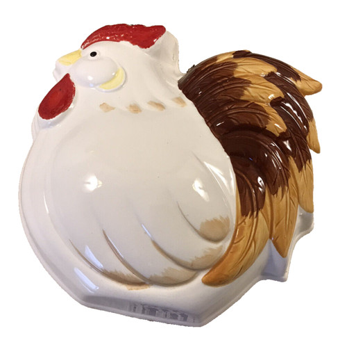 ROOSTER CHICKEN HEN VTG CERAMIC MOLD WALL HANGING 10x9.5x2.5” HAND PAINTED EUC