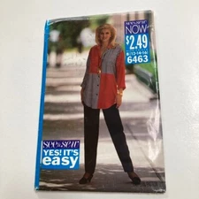 See & Sew 6463 Size 12-16 Loose Fitting Blouse Top Pants Uncut Factory Folds