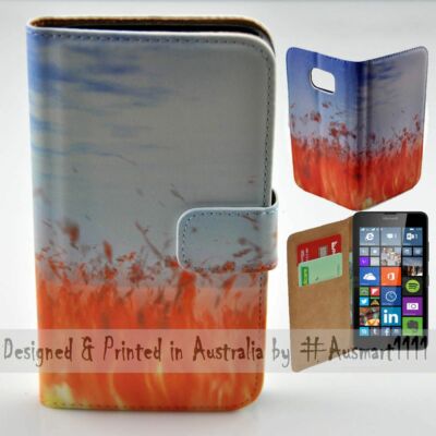 For Nokia Series - Field in Flame Theme Print Wallet Mobile Phone Case Cover