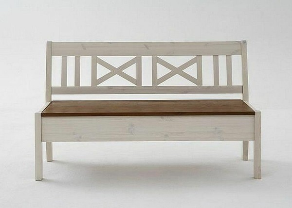 Sitzbank 148Cm 2Farbig Weiß Honig Kiefer Ohne Armlehne Truhenbank Bank Massiv-image