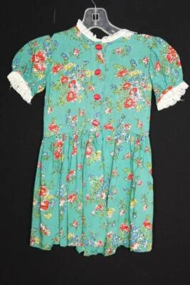 Robe Fille Florale Colorée En Soie Rayonne Rare Des Années 1940-1950 Taille 3-4 - Photo 1/3