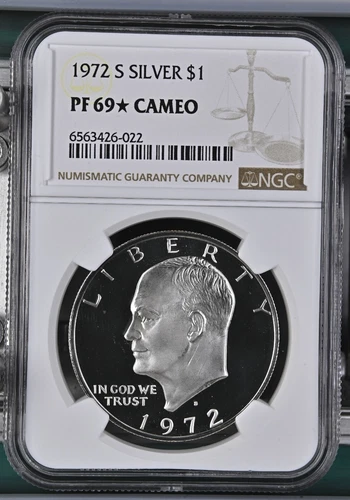 1972 S SILVER IKE DOLLAR $1 NGC PF 69 *STAR* + DEEP CAMEO "TOP POP ONLY 236"LOOK