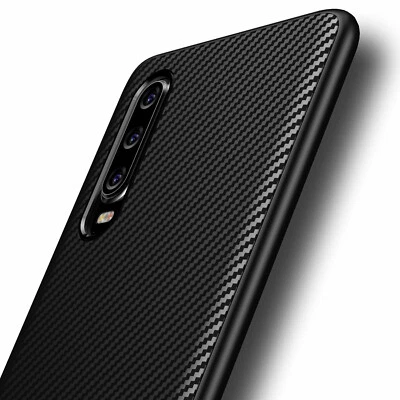 LONFEID Huawei P30 Schutzhülle TPU Silikon Tasche Case Smart Cover Schwarz Carbon Optik