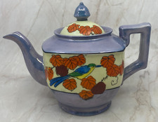 Lusterware Teapot Hand Painted with Bird and Leaves Made in Japan 1930s 