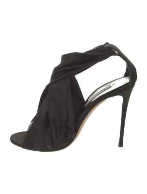 CASADEI Black Satin Sandals Size 7 IT 37 Good Used Condition