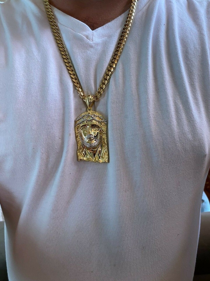 14k Gold Plated 925 Silver Jesus Piece HIP HOP 0.1ct REAL Natural ...