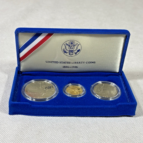 Juego de 3 monedas conmemorativas de plata de oro de la Estatua de la Libertad 1986 de la Casa de la Moneda de Estados Unidos con certificado de autenticidad de caja - Imagen 23 de 24
