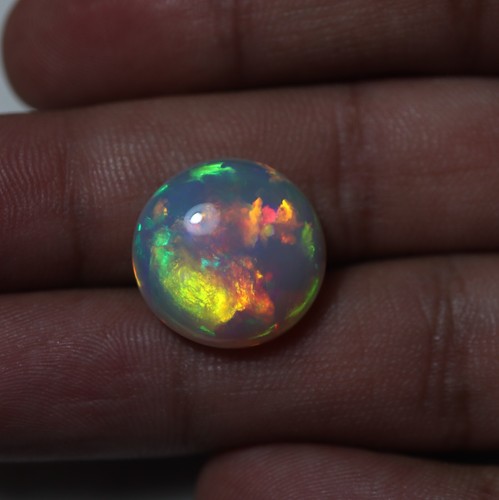 16 MM Round Natural AAA Rainbow Flashy Fire Ethiopian Grey Opal Cabochon - Picture 5 of 11