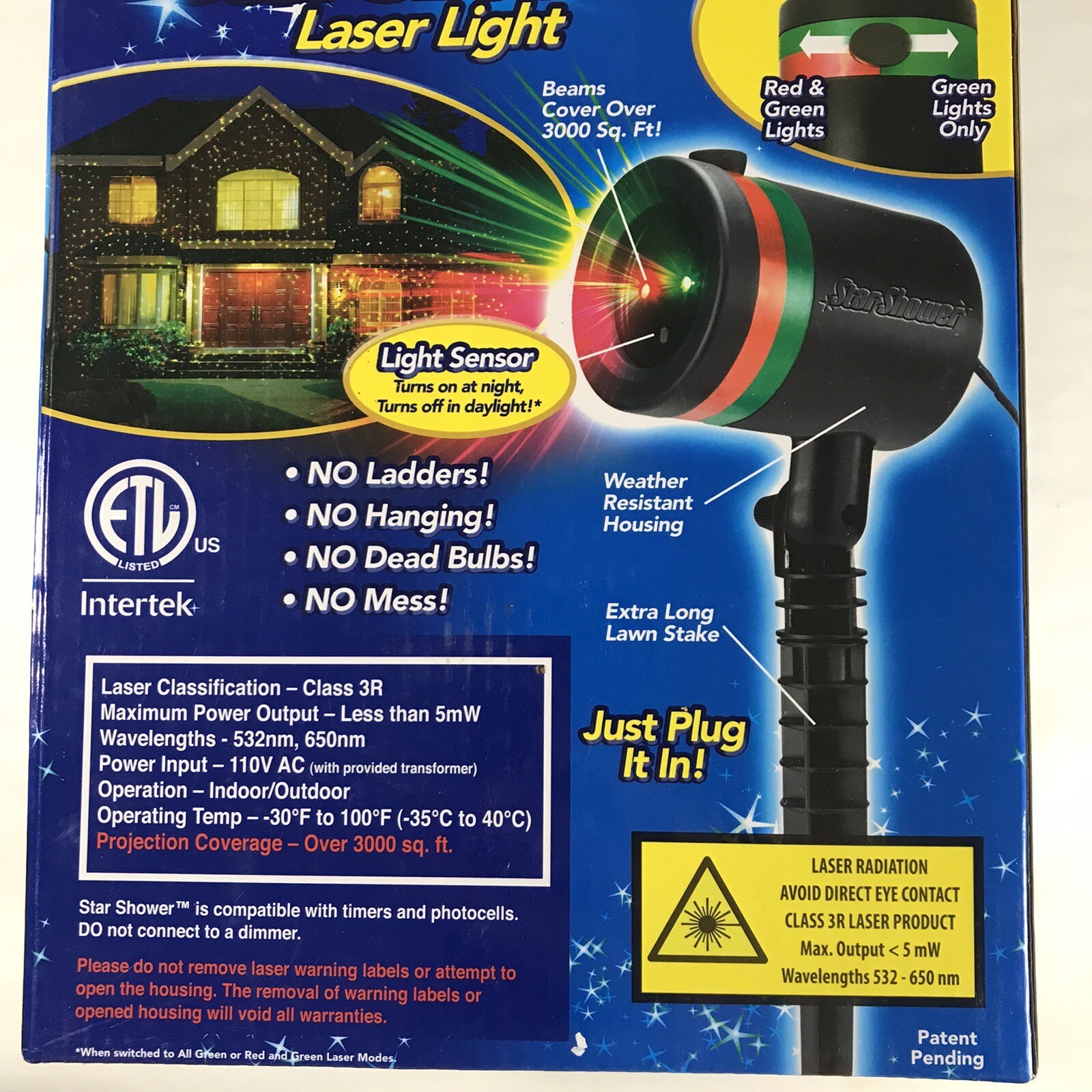 Star Shower Laser Light Sensor Projector Outdoor Red Green Christmas