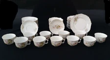 RARE KPM SET GERMANY PORCELAIN TEA CUP SAUCER SALAD PLATE BOWL FLORAL 23279