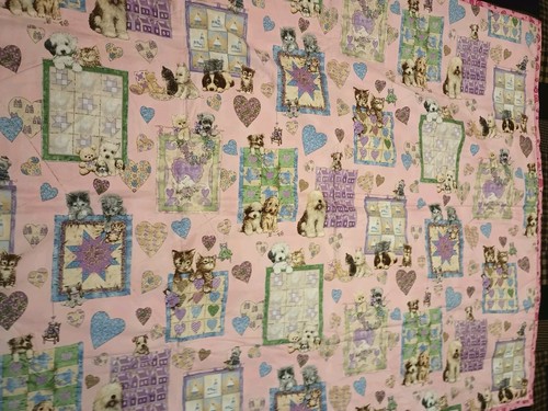 Handmade Quilt Kittens Puppies Quilt 35” X 42” Pink Blue Brown - 第 1/3 張圖片