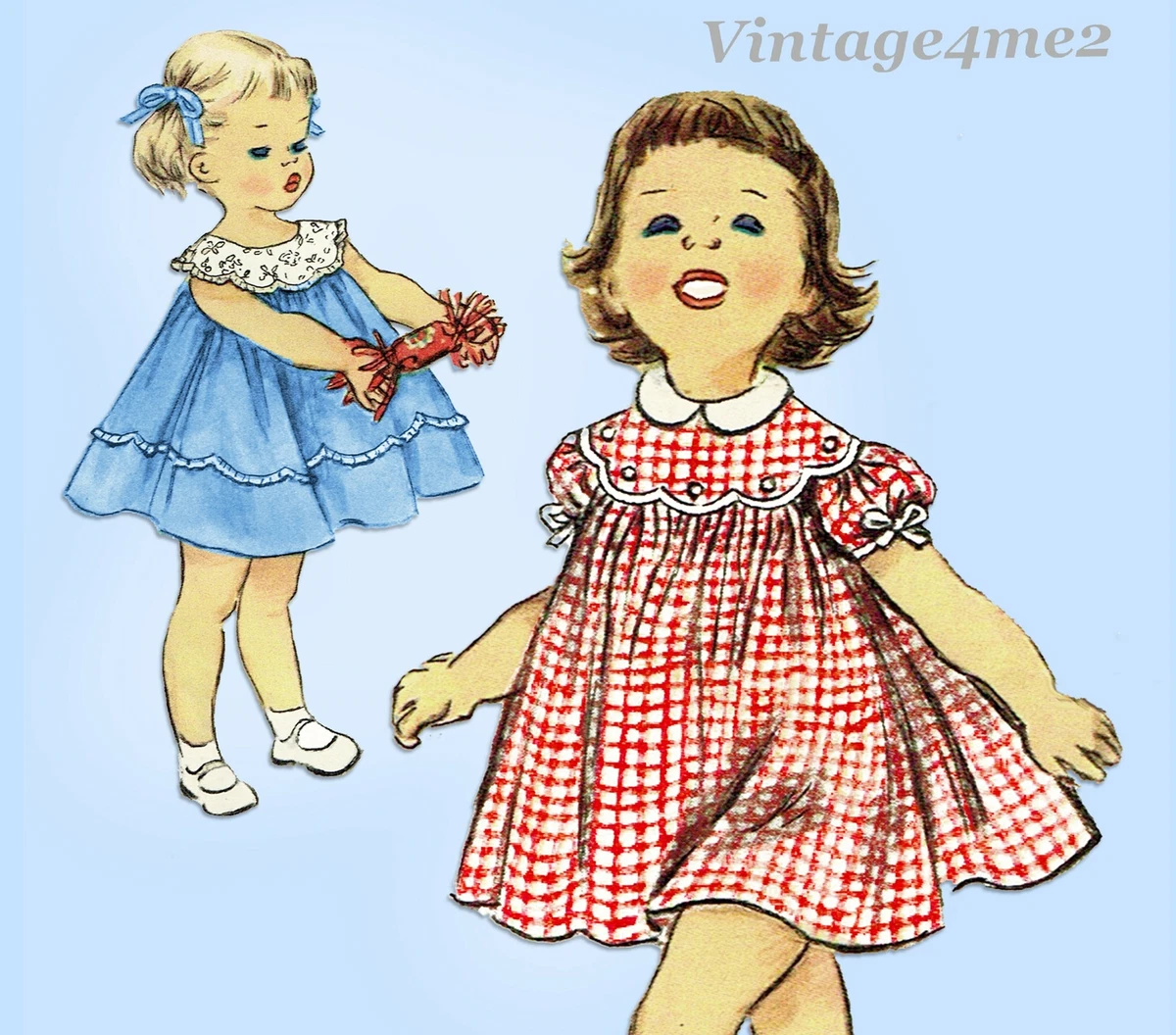 1950s Vintage Simplicity Sewing Pattern 1112 Cute Baby Girls Flared Dress  Size 1