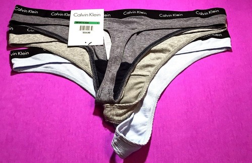 Calvin Klein LARGE Ribbed Thong Women's Cotton Panties Underwear - 3 Pack -Rib - Picture 4 of 10