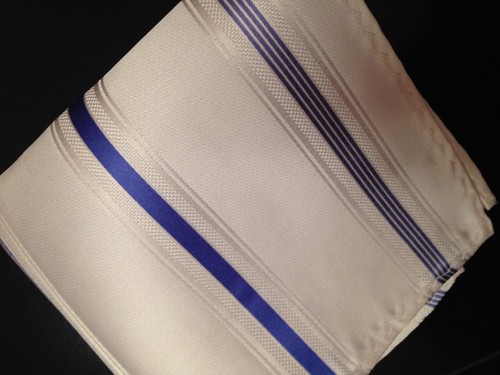 10" 100% Silk Pocket Square White w Blue Stripes-20 - Picture 2 of 3