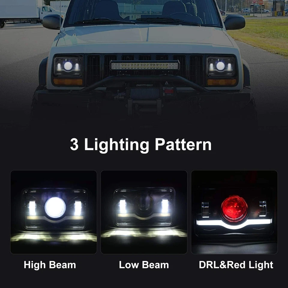 Faro LED de haz alto bajo rojo de 4"X6" para camioneta Chevy C10 81-1987 Ford Foto 4 de 4