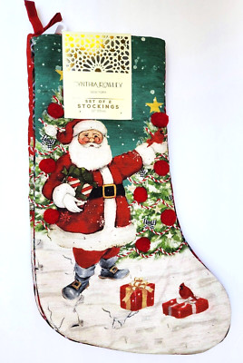 Cynthia Rowley Christmas Stockings Pair of 2 Santa Snowman Nostalgic Retro 22 