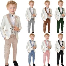Floral Jacquard Boy Suits 3 Pieces Wedding Evening Party Slim Fit For Kids Suits