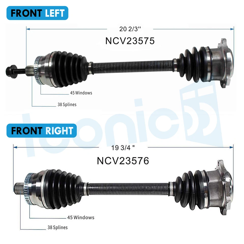 Front CV Axle Joint Shafts for 1996-2004 2005 VW Passat Audi A4 S4 Automatic - Изображение 2 из 4