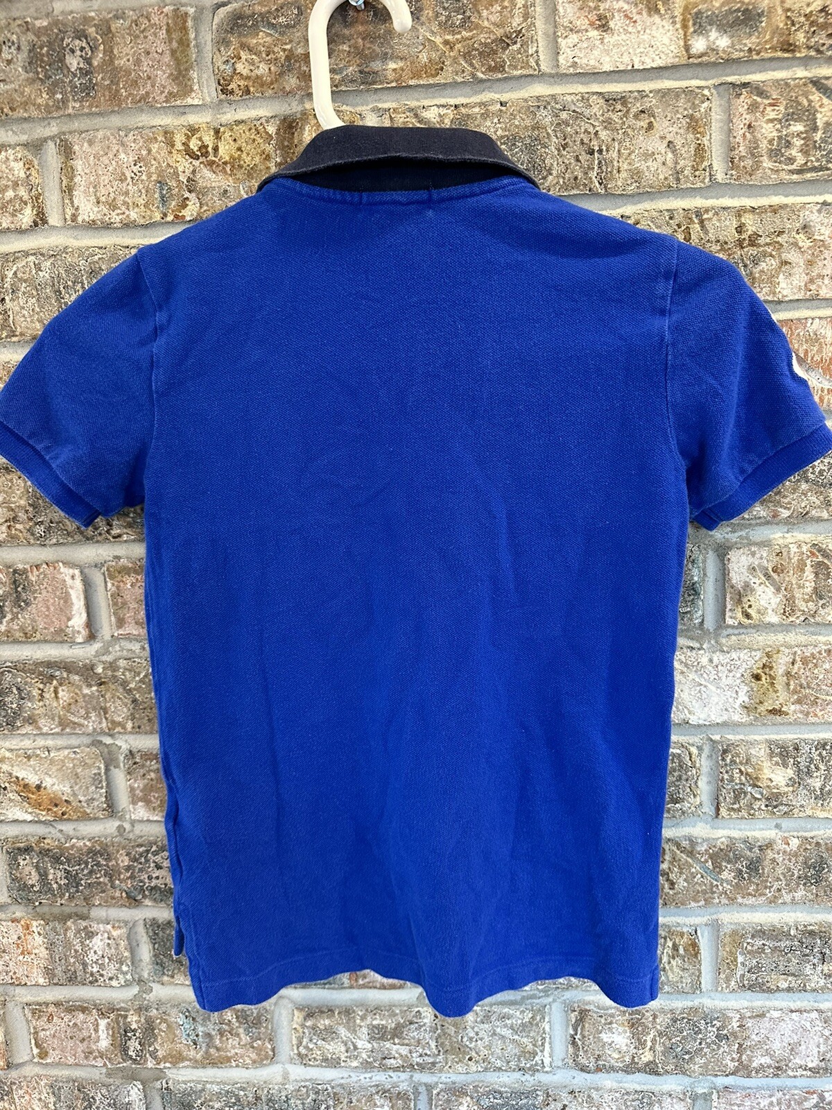 Polo Ralph Lauren BIG Pony camicia con colletto ragazzo taglia 7 blu bianco cucito pony