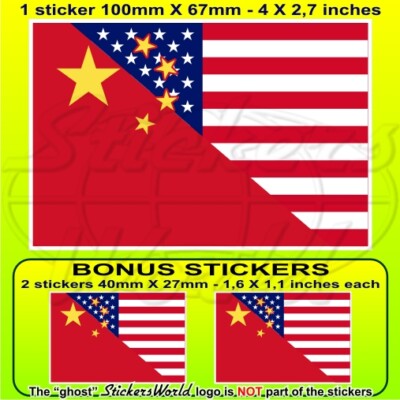 USA VEREINIGTE STAATEN-CHINA PRC Flagge 100mm Vinyl Aufkleber x1+2 BONUS