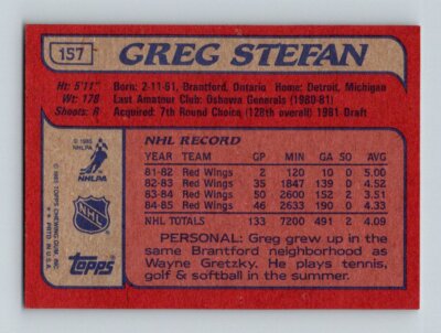 1985-86 Topps #157 Greg Stefan Detroit Red Wings Hockey | eBay