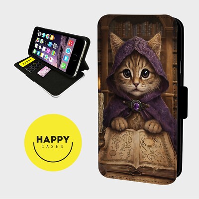 HEXENKATZE ZAUBERHAFTES BUCH - Kunstleder Klapp Handy Hülle Cover - iPhone/Samsung