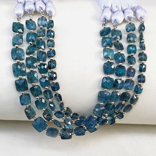 Natural Gem Indigo Green Kyanite Multiple Size Cushion Cut Beads 7" Strand