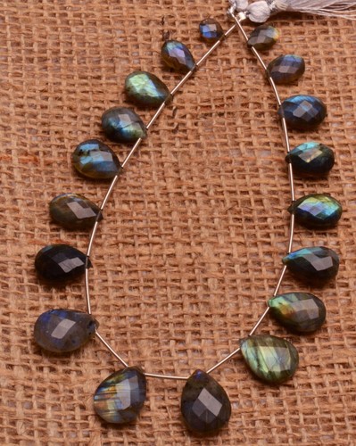 Loose Beads for Jewelry Rainbow Fire Labradorite Gem 8x6 to 17x12 mm Pear 11" - Picture 9 of 10