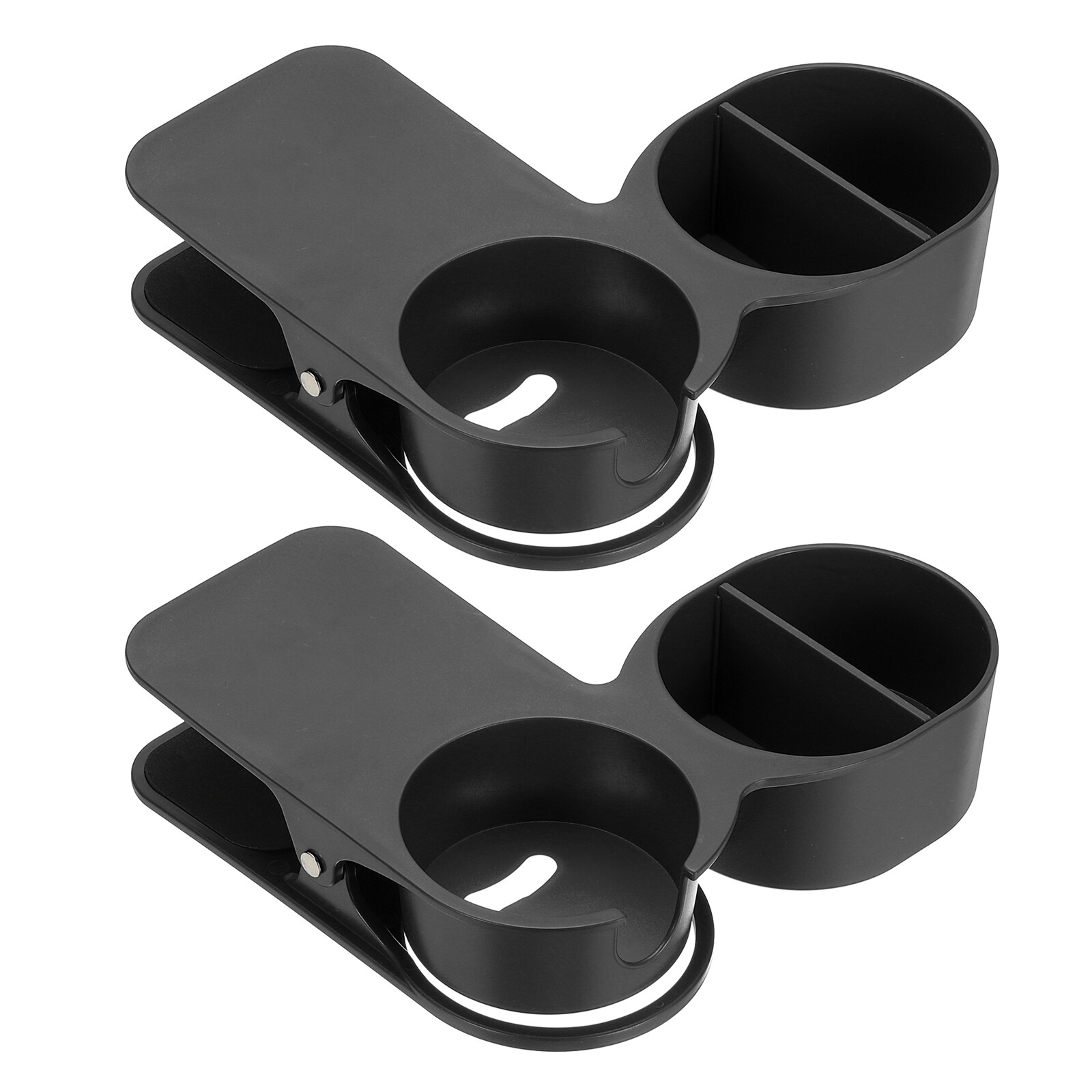 Desk Cup Holder Clip, 2 Pcs Clamp on Table Bottle Holder with Storage, Black