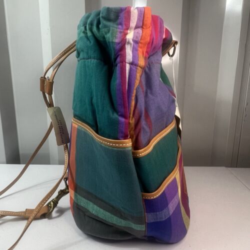 Ralph Lauren Madras Plaid Leather Drawstring Bucket Sling Bag Vintage NWT Colors - Picture 4 of 14