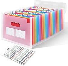 Accordion File Organizer with 26 Pockets Label Stickers, Expanding File