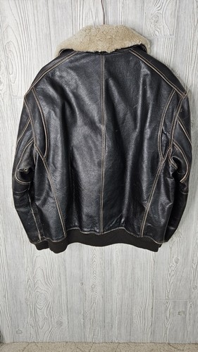Vintage Roundtree & Yorke Leather Jacket Flight Fur Pilot Aviator Distressed XL - Picture 7 of 14