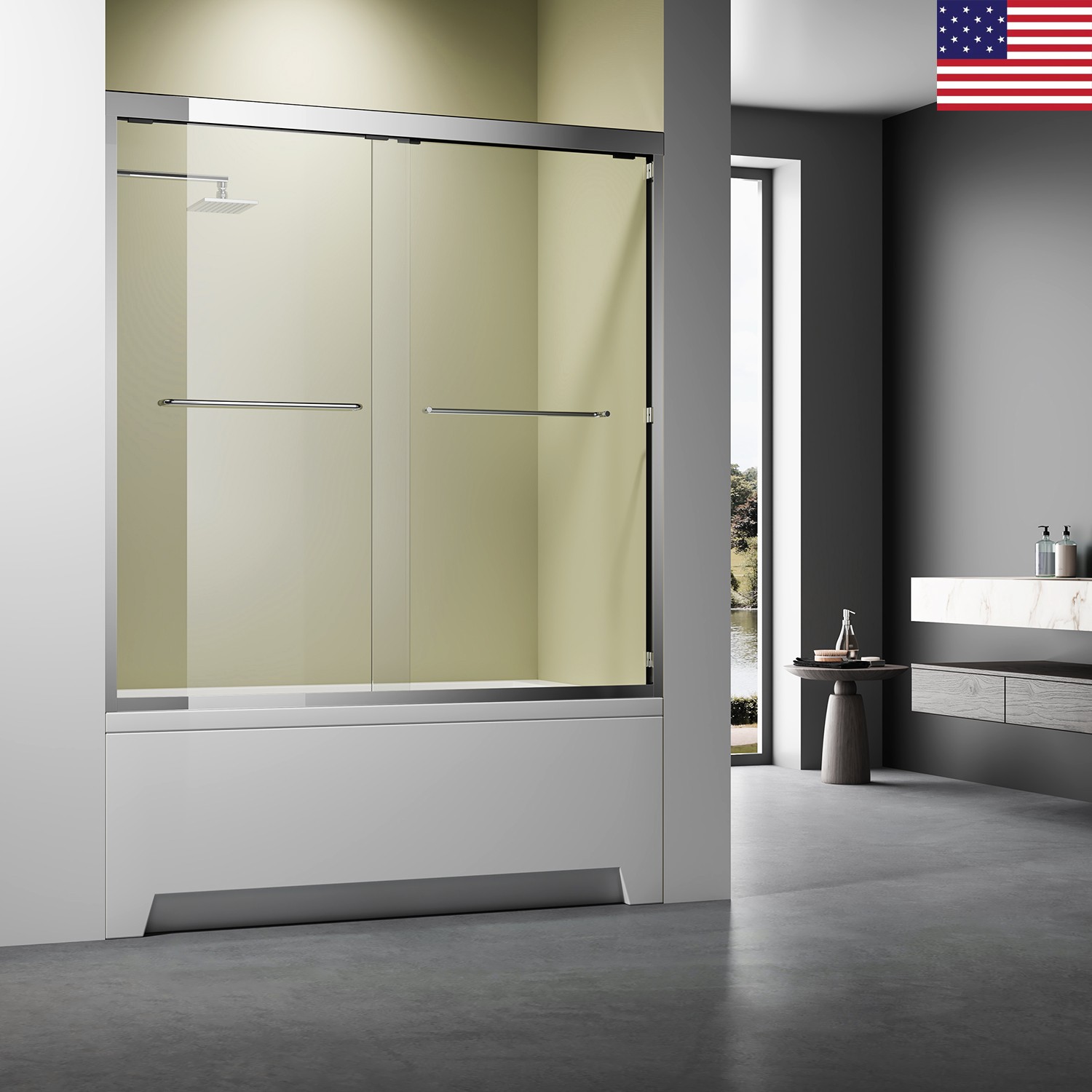 Chrome Glass Shower Doors for Walk in Shower 60''x 57'' Frameless Shower Doors
