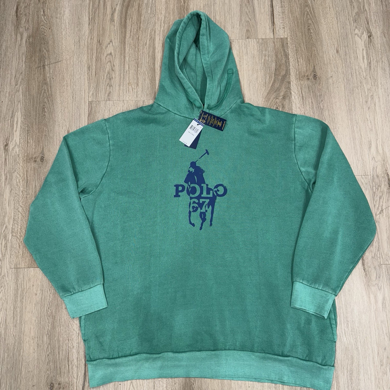 Polo Ralph Lauren Uomo 3XLT Big Pony 67 Verde Pile Pullover Felpa con Cappuccio Zattera NUOVO