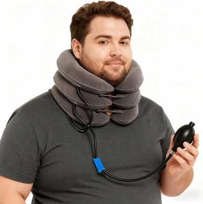 Inflatable Neck Stretcher Pillow 3-Layer Adjustable Cervical Support Cushion for