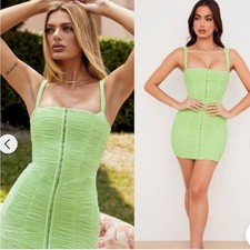 House of CB Cate Lime Ruched Mesh Mini Dress