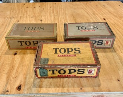 3 Vintage Cardboard TOPS Perfecto 5 Cent Cigar Boxes Antique Advertising.