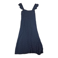 LOFT women's size 12 large outlet blue white Polka Dot Navy Dress ruffle sleeve