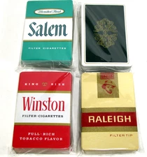Vintage Salem, Winston, Raleigh, B&H Cigarettes New Unused Decks Playing Cards