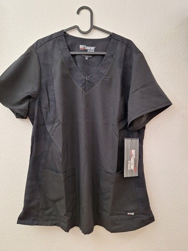 GREY'S ANATOMY Damen 3PKT V-AUSSCHNITT, TOP SCHWARZ/WOLKEN-NETZDRUCK 2XL Peelings