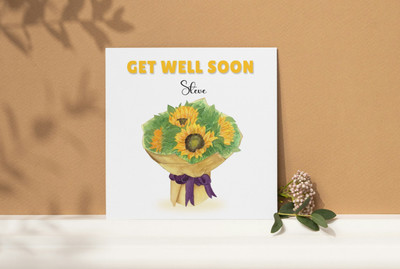 Personalisierte Blumenkarte Get Well Soon, Thinking of You - Sonnenblumenstrauß