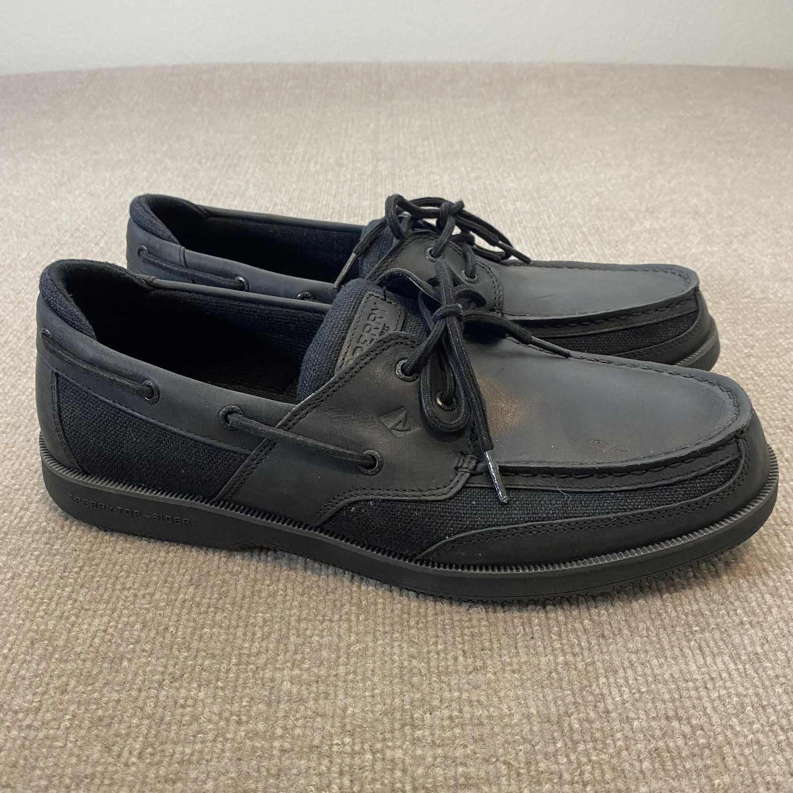 Sperry Top-Sider Shoes Mens Size 14 Black Leather Mesh Boat Casual STS25400