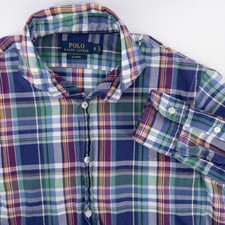 Polo Ralph Lauren Mens S Long Sleeve RL Oxford OCBD Plaid Button Up Shirt Cotton