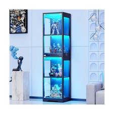 Glass Display Cabinet, 4-Tier Curio Cabinets with 3 Color Lights for Collecti...