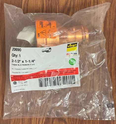 NEW Sealed Viega 20690 ProPress Copper 2-1/2" x 1-1/4" XL-C Reducer C x C ~Fr.Sh