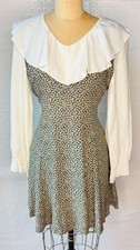 VTG 90'S DBY ROMANTIC IVORY GREEN FLORAL RUFFLE COLLAR TIE BACK GRUNGE DRESS S/M
